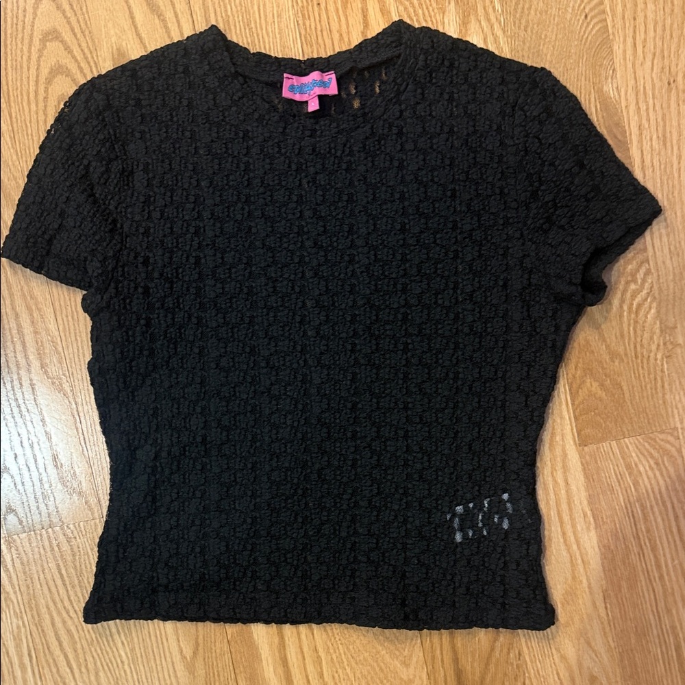 Edikted Black Mesh Textured Short Sleeve Top by